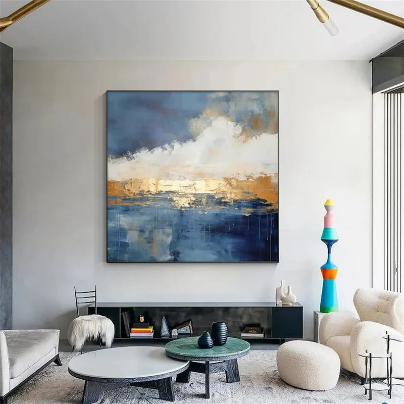 Blue Abstract Ocean Wall Art – Modern Textured Canvas Painting#yy721004