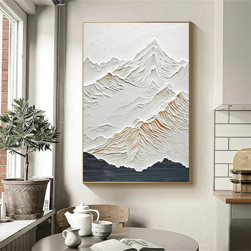 White Mountain Textured Wall Art – 3D Landscape Canvas Painting#yy721009