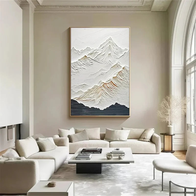 White Mountain Textured Wall Art – 3D Landscape Canvas Painting#yy721009
