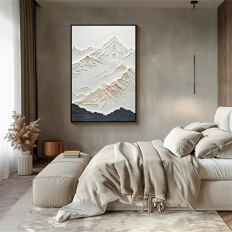 White Mountain Textured Wall Art – 3D Landscape Canvas Painting#yy721009