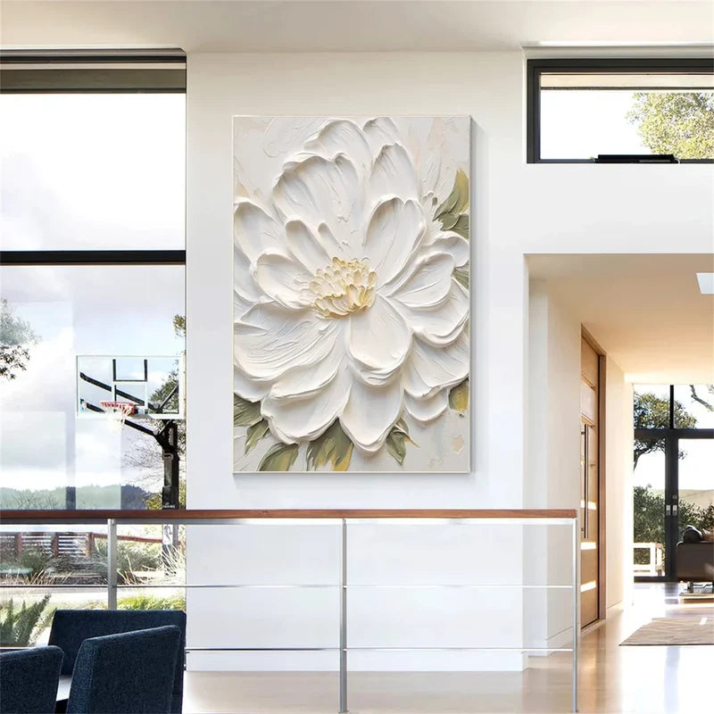White Flower Textured Wall Art – 3D Floral Canvas Painting#yy721011