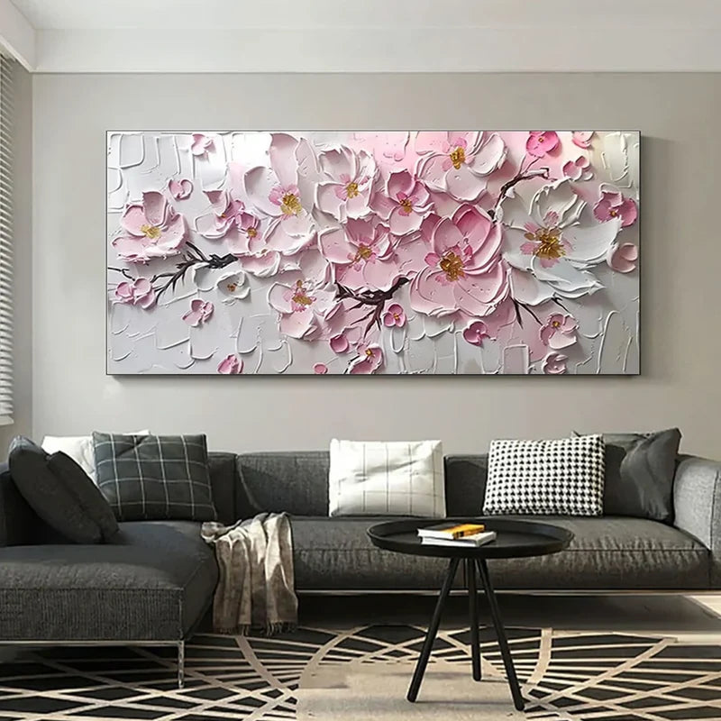 Pink Floral Textured Wall Art – 3D Flower Canvas Painting#yy721012