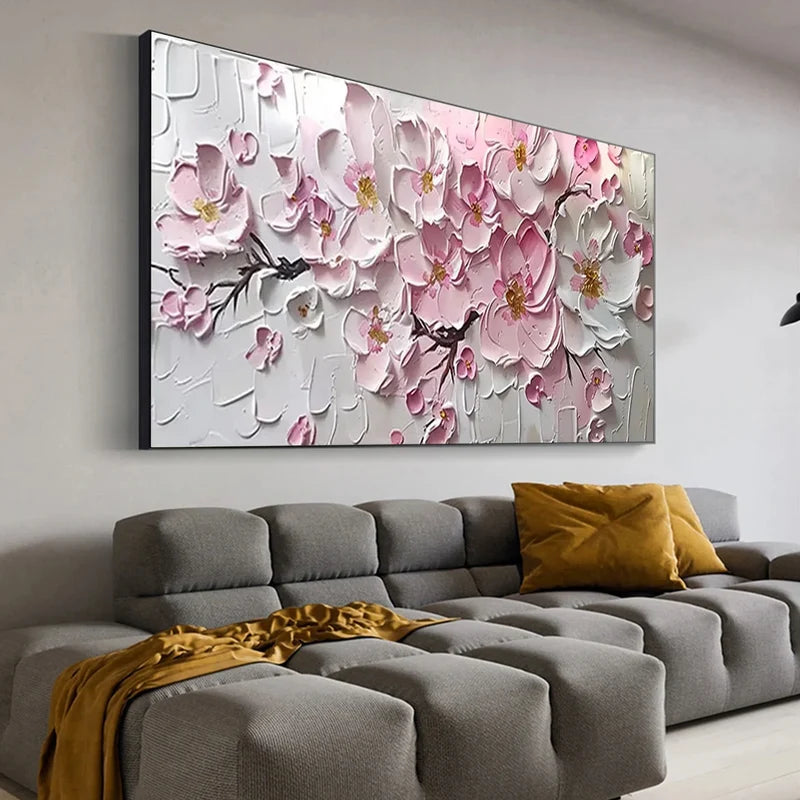 Pink Floral Textured Wall Art – 3D Flower Canvas Painting#yy721012