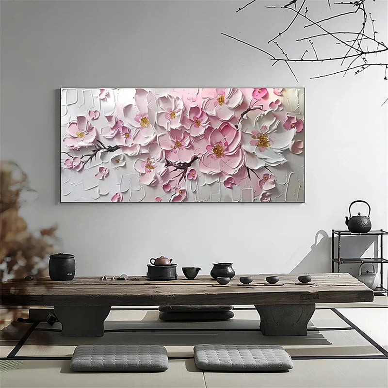 Pink Floral Textured Wall Art – 3D Flower Canvas Painting#yy721012