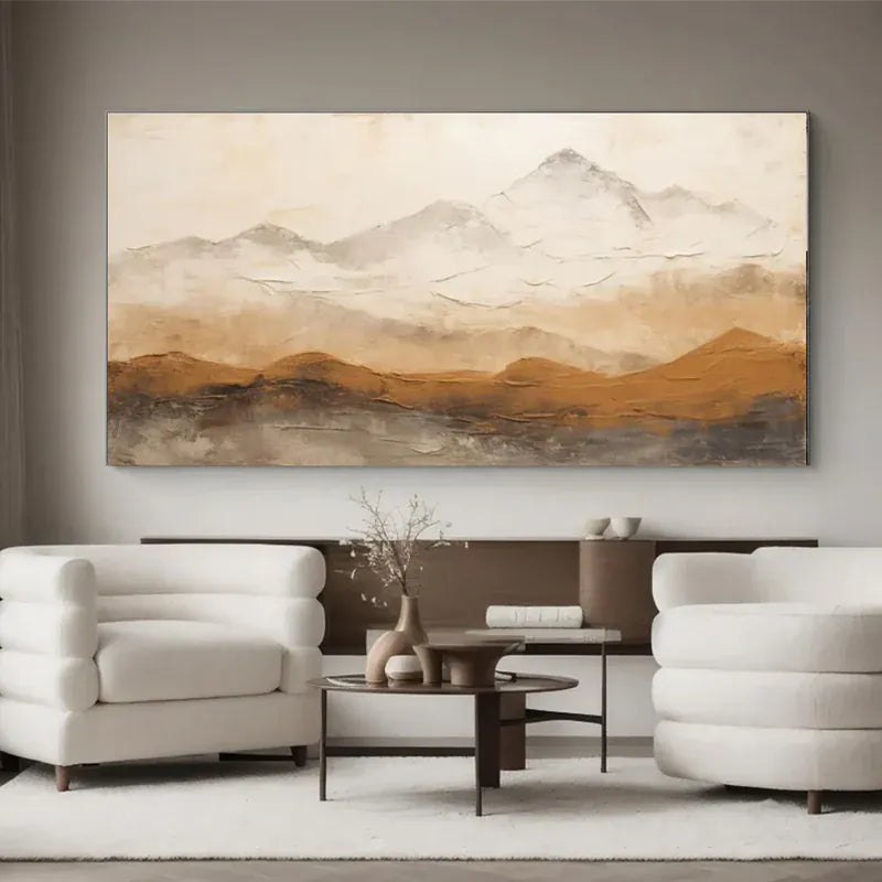 Neutral Mountain Landscape Wall Art – Minimalist Nature Canvas Painting#yy721015