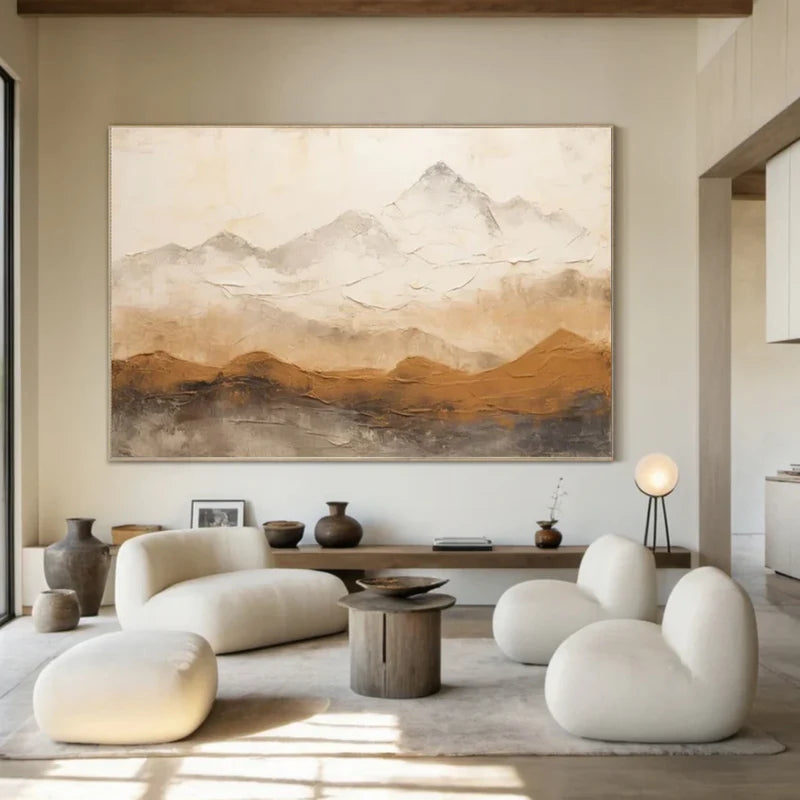 Neutral Mountain Landscape Wall Art – Minimalist Nature Canvas Painting#yy721015