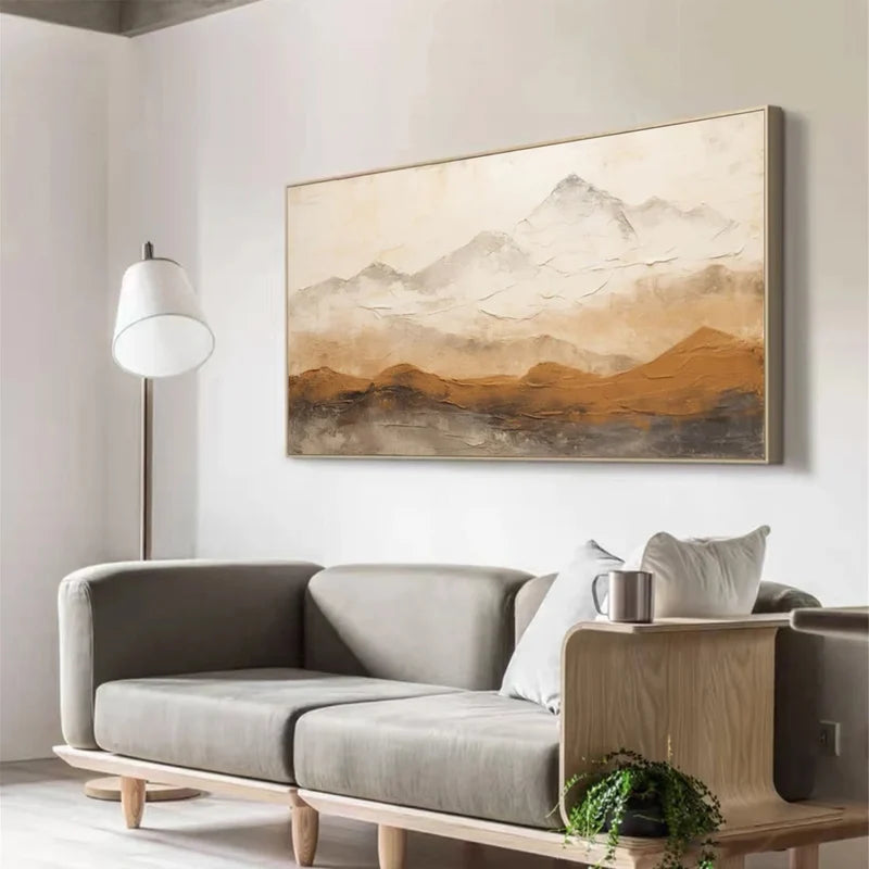 Neutral Mountain Landscape Wall Art – Minimalist Nature Canvas Painting#yy721015