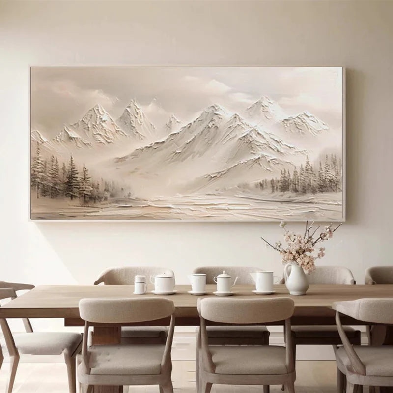 Snow Mountain Landscape Wall Art – Textured Winter Canvas Painting#yy721016
