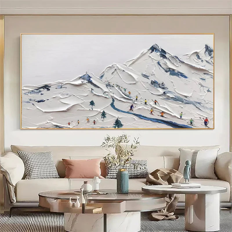 Snow Mountain Wall Art – 3D Textured Winter Landscape Painting#yy721017