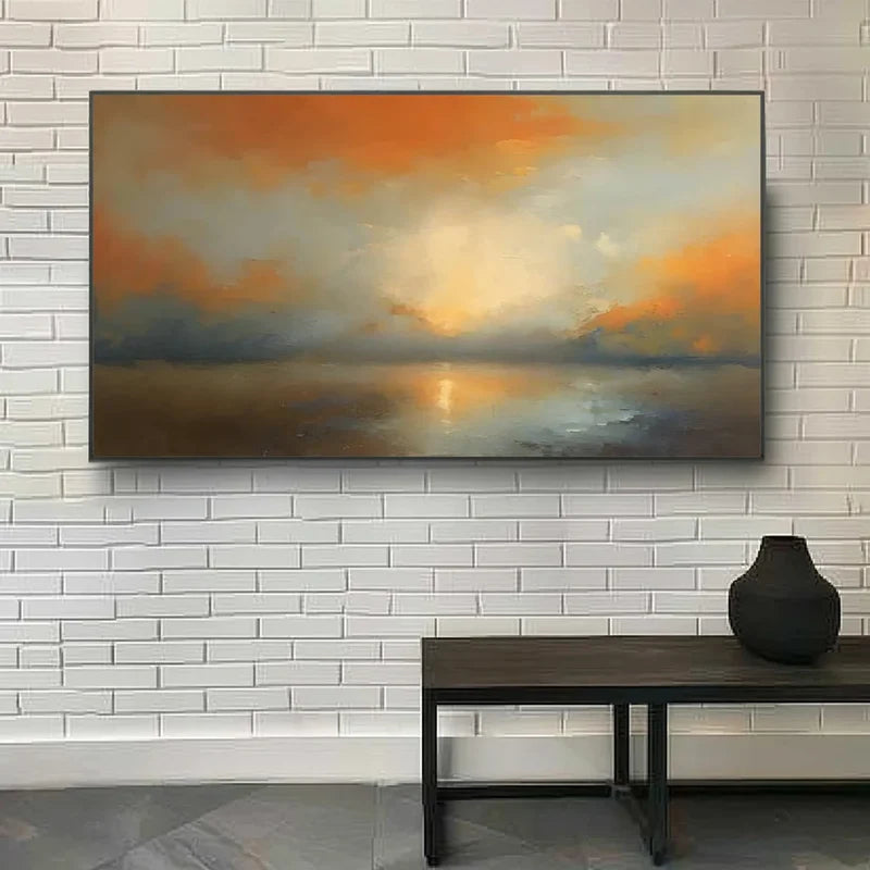 Golden Sunset Ocean Wall Art – Abstract Landscape Canvas Painting#yy721019
