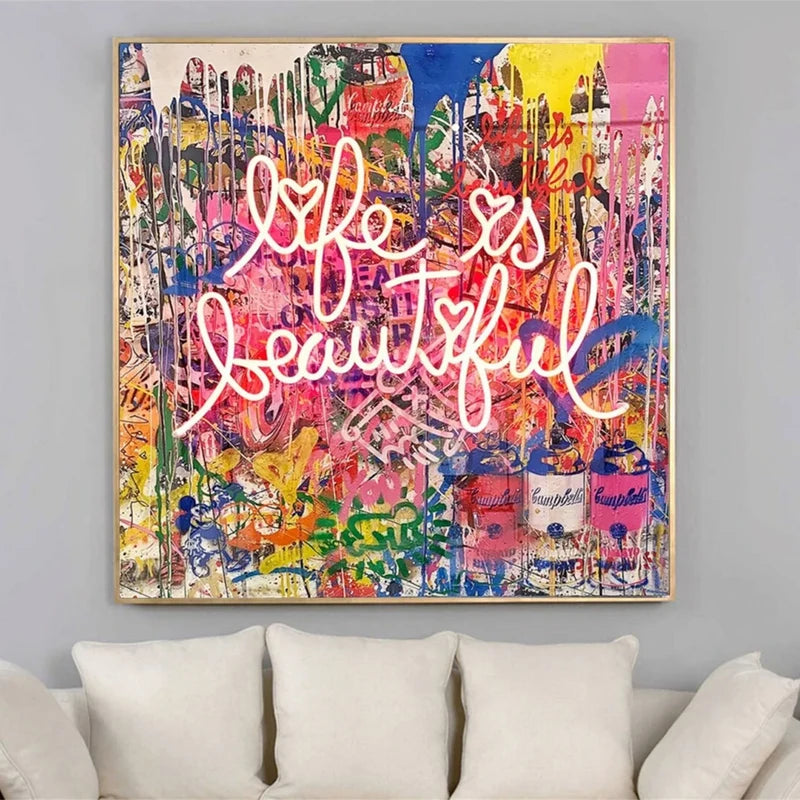 Life Is Beautiful Wall Art – Colorful Pop Art Canvas Painting#yy721022