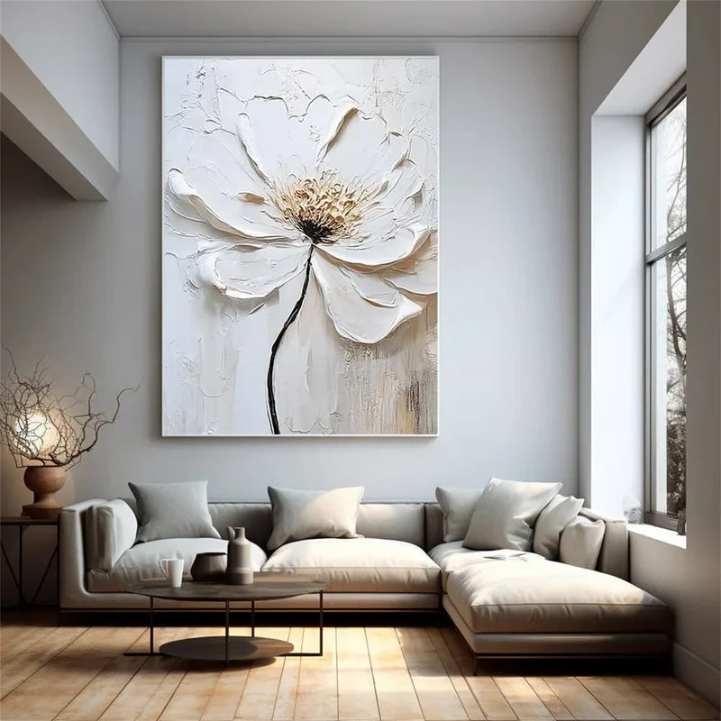 White Flower Textured Wall Art – 3D Floral Canvas Painting#yy721023