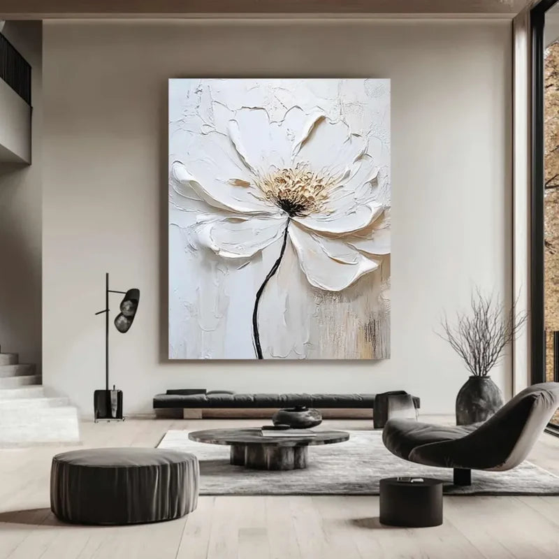 White Flower Textured Wall Art – 3D Floral Canvas Painting#yy721023