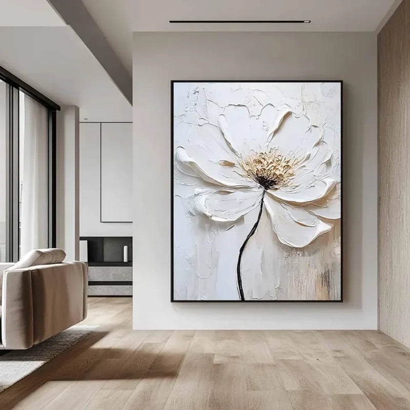 White Flower Textured Wall Art – 3D Floral Canvas Painting#yy721023