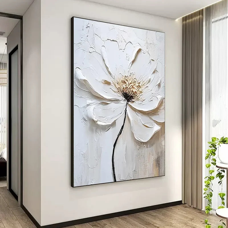 White Flower Textured Wall Art – 3D Floral Canvas Painting#yy721023