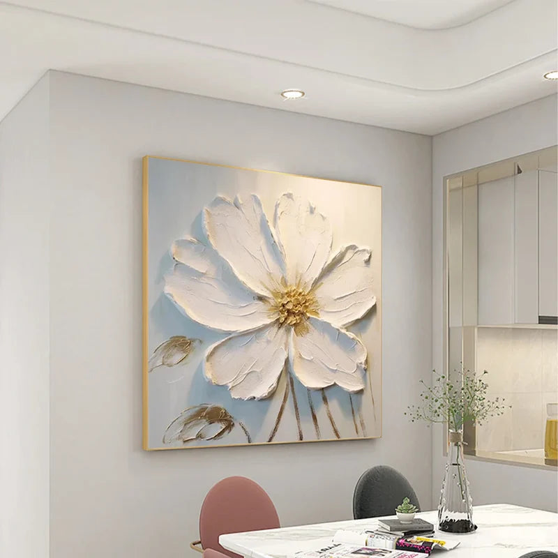 White Flower Textured Wall Art – 3D Floral Canvas Painting#yy721024