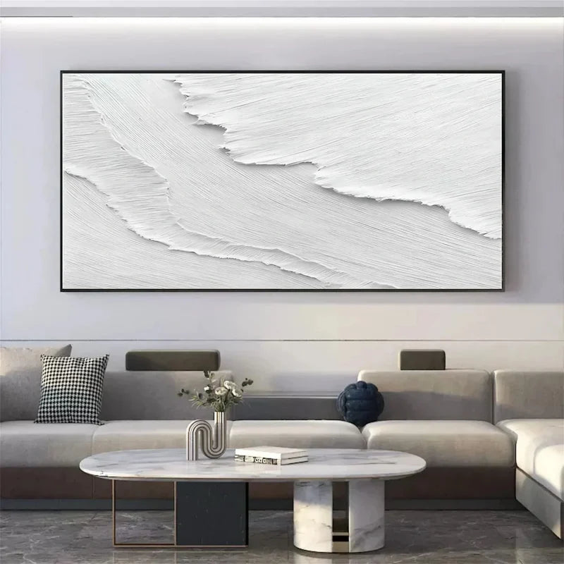 White Textured Abstract Wall Art – Minimalist 3D Canvas Painting#yy721025