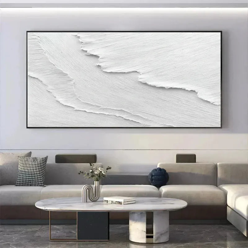 White Textured Abstract Wall Art – Minimalist 3D Canvas Painting#yy721025