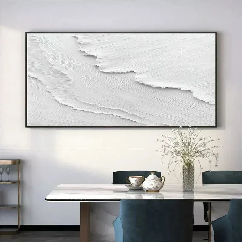 White Textured Abstract Wall Art – Minimalist 3D Canvas Painting#yy721025