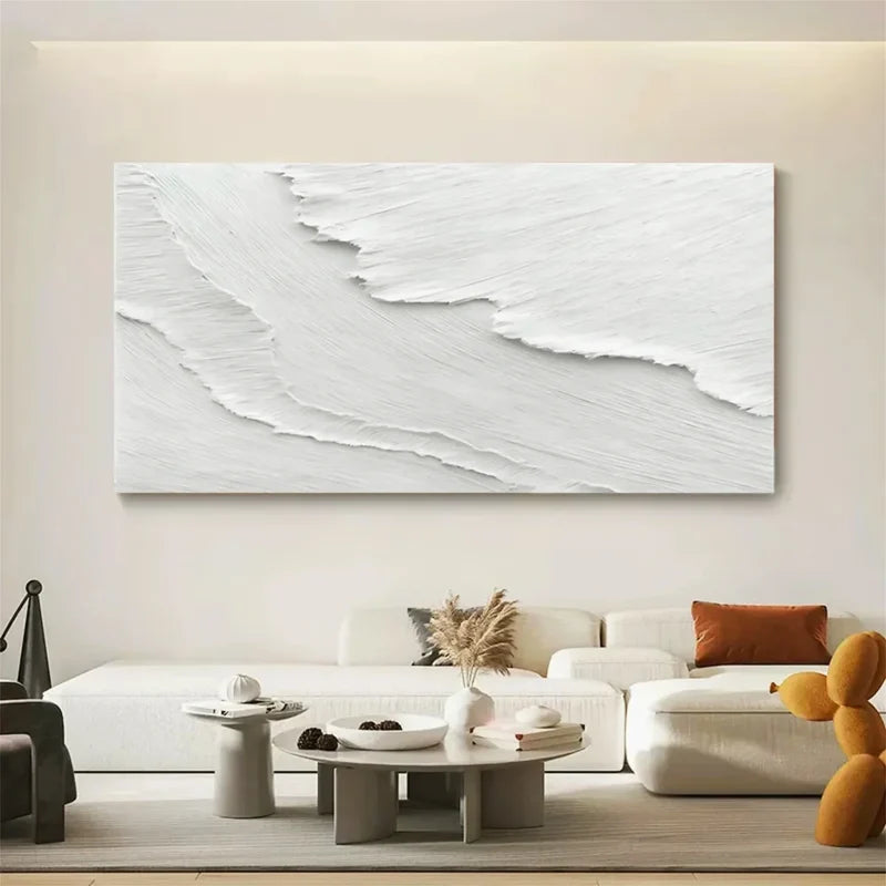 White Textured Abstract Wall Art – Minimalist 3D Canvas Painting#yy721025