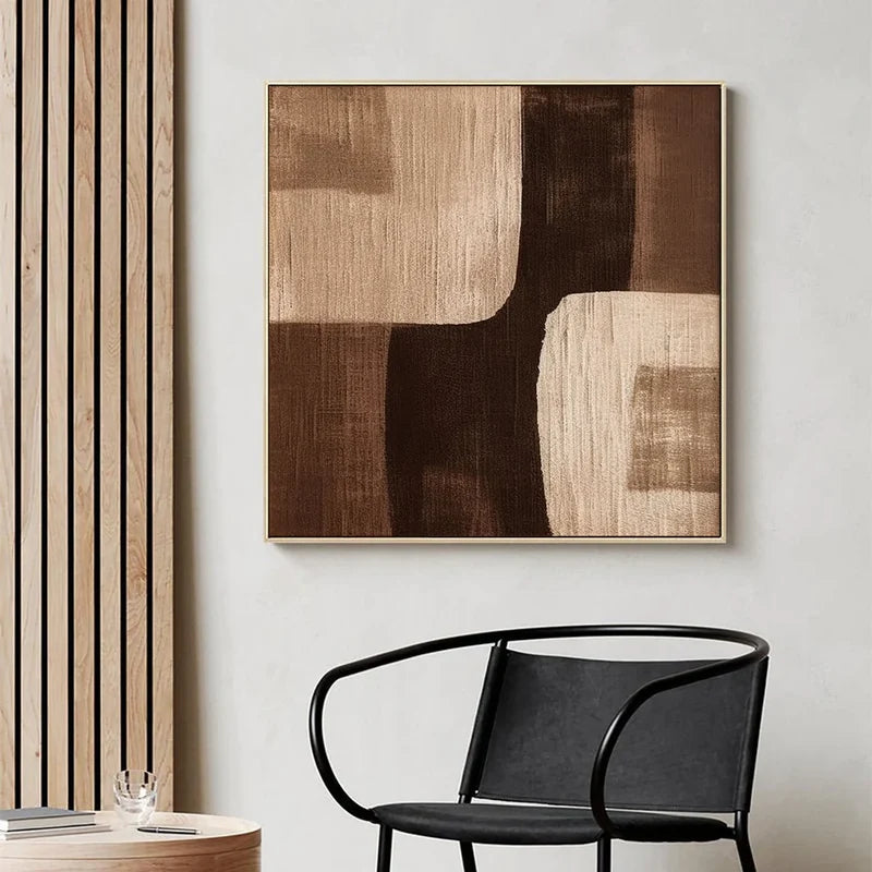 Brown Abstract Geometric Wall Art – Modern Textured Canvas Painting#yy721026