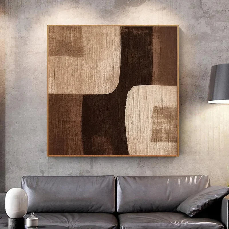Brown Abstract Geometric Wall Art – Modern Textured Canvas Painting#yy721026