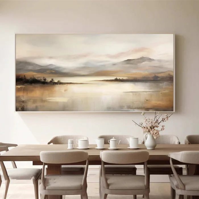 Neutral Mountain Landscape Wall Art – Minimalist Nature Canvas Painting#yy721028