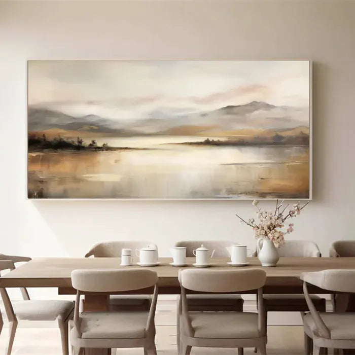 Neutral Mountain Landscape Wall Art – Minimalist Nature Canvas Painting#yy721028