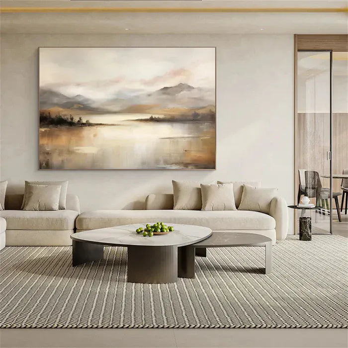 Neutral Mountain Landscape Wall Art – Minimalist Nature Canvas Painting#yy721028