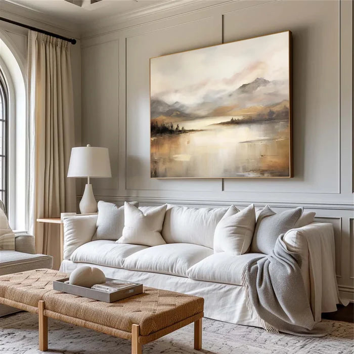 Neutral Mountain Landscape Wall Art – Minimalist Nature Canvas Painting#yy721028