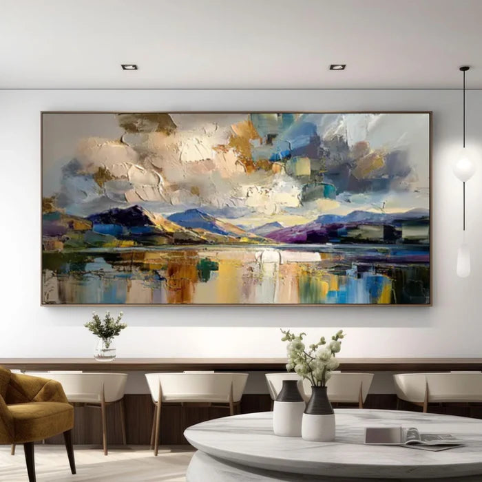 Mountain Lake Landscape Wall Art – Abstract Nature Canvas Painting#yy721030