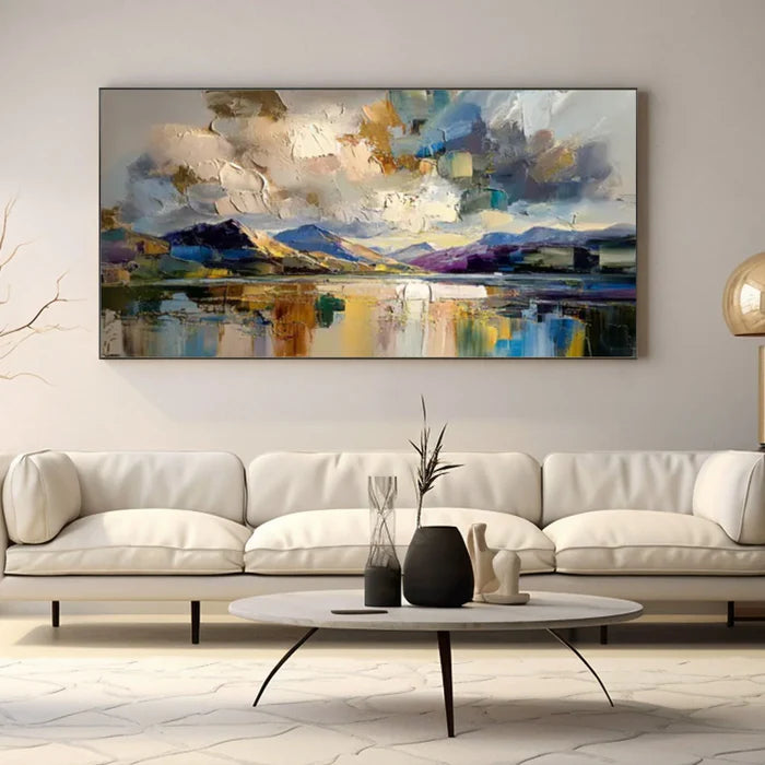 Mountain Lake Landscape Wall Art – Abstract Nature Canvas Painting#yy721030