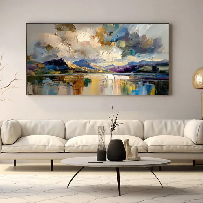 Mountain Lake Landscape Wall Art – Abstract Nature Canvas Painting#yy721030