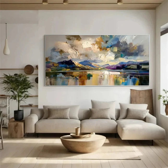 Mountain Lake Landscape Wall Art – Abstract Nature Canvas Painting#yy721030