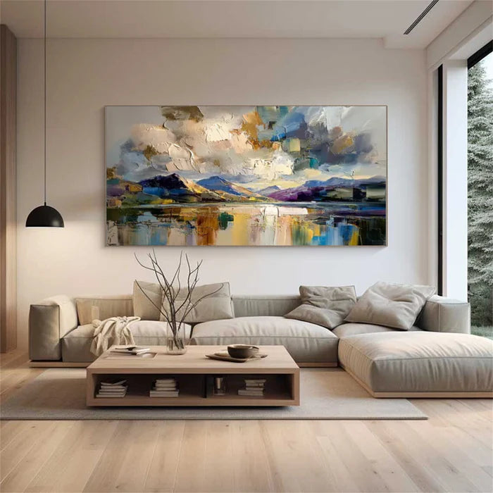 Mountain Lake Landscape Wall Art – Abstract Nature Canvas Painting#yy721030