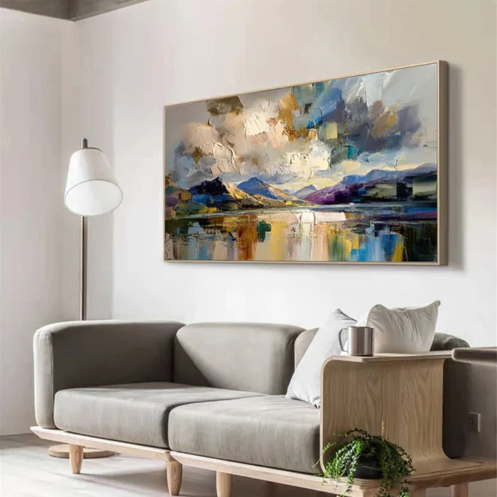 Mountain Lake Landscape Wall Art – Abstract Nature Canvas Painting#yy721030