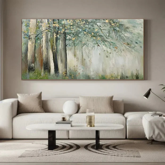 Misty Forest Wall Art – Green Nature Landscape Canvas Painting#yy721033