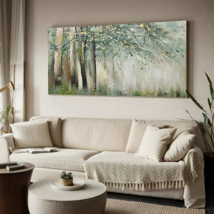 Misty Forest Wall Art – Green Nature Landscape Canvas Painting#yy721033