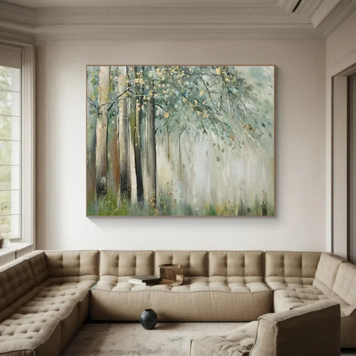 Misty Forest Wall Art – Green Nature Landscape Canvas Painting#yy721033