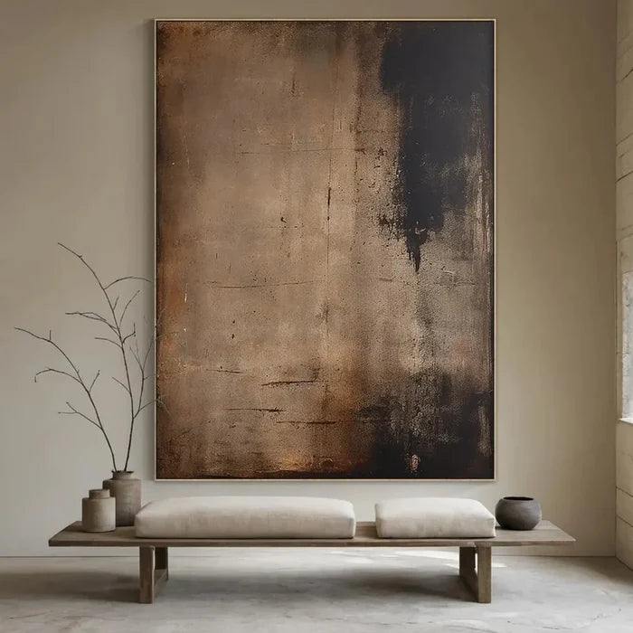 Dark Abstract Textured Wall Art – Brown Modern Canvas Painting#yy721035