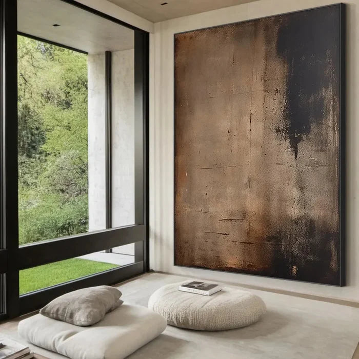 Dark Abstract Textured Wall Art – Brown Modern Canvas Painting#yy721035