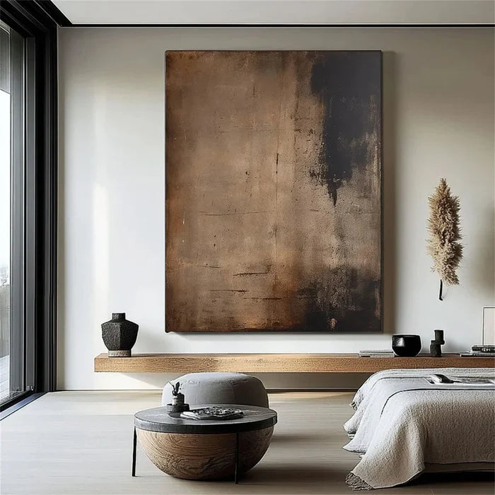 Dark Abstract Textured Wall Art – Brown Modern Canvas Painting#yy721035