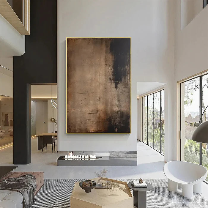 Dark Abstract Textured Wall Art – Brown Modern Canvas Painting#yy721035