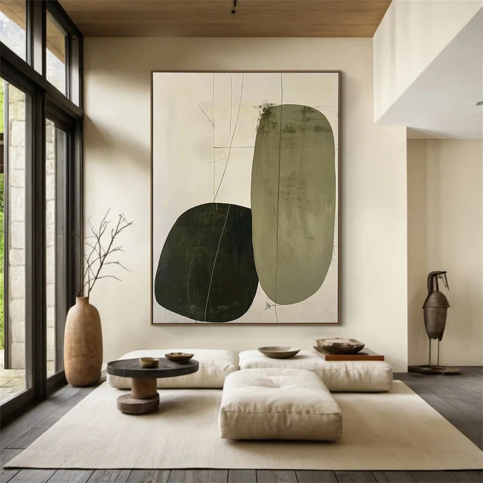 Minimalist Abstract Wall Art – Olive Green Modern Canvas Painting#yy721042