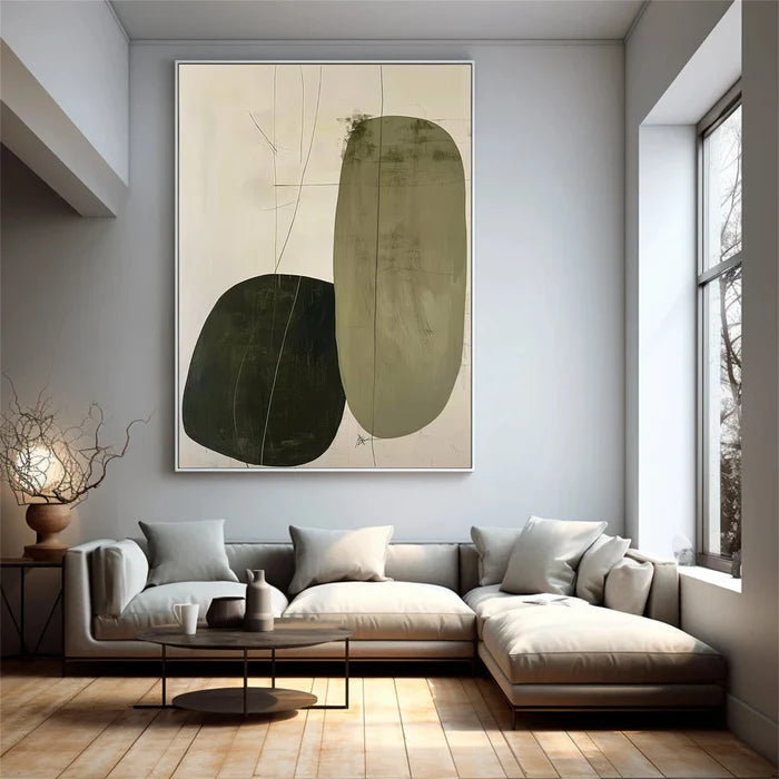 Minimalist Abstract Wall Art – Olive Green Modern Canvas Painting#yy721042