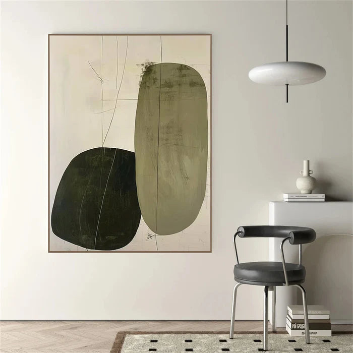 Minimalist Abstract Wall Art – Olive Green Modern Canvas Painting#yy721042
