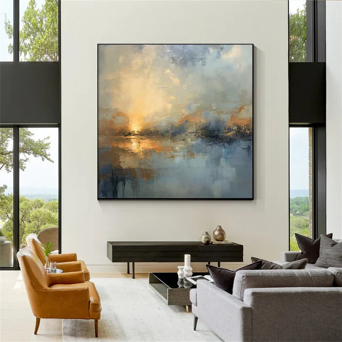 Abstract Sunset Landscape Wall Art – Modern Ocean Canvas Painting#yy721043