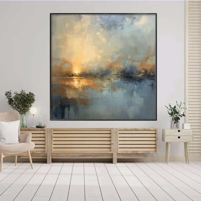 Abstract Sunset Landscape Wall Art – Modern Ocean Canvas Painting#yy721043
