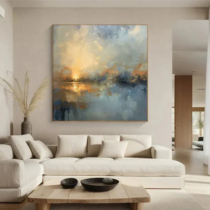 Abstract Sunset Landscape Wall Art – Modern Ocean Canvas Painting#yy721043