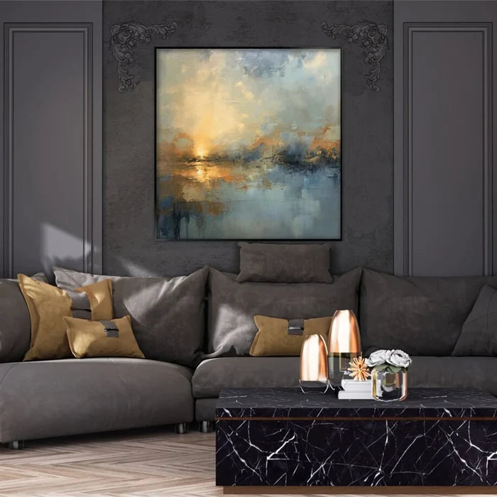 Abstract Sunset Landscape Wall Art – Modern Ocean Canvas Painting#yy721043